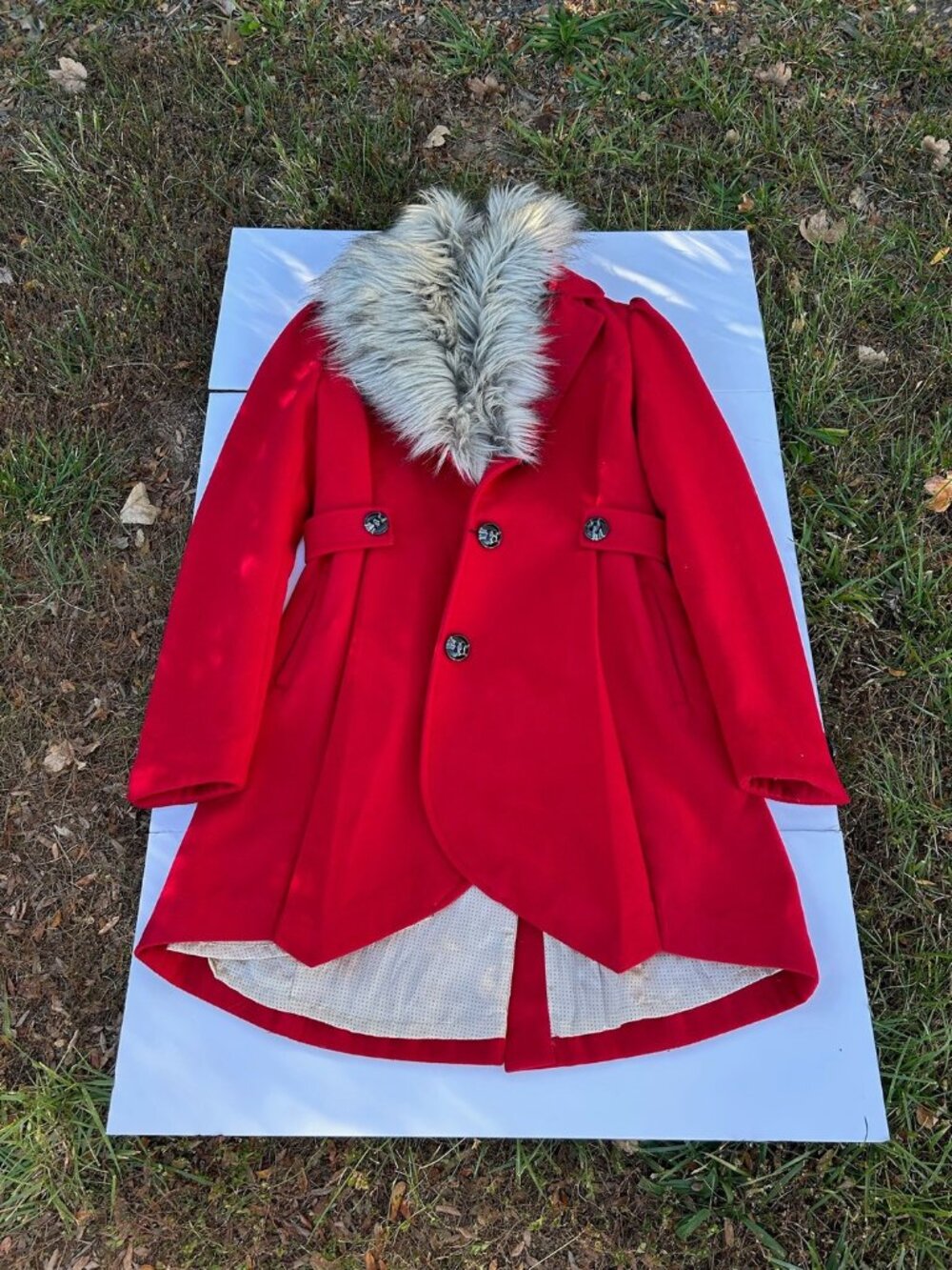 American Rag Red Faux Fur Collar Tail Coat